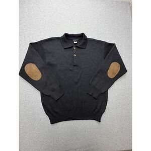 Mark Shale‎ Sweater Mens XL Gray Wool Suede Elbow Patch Collared Knit Pullover